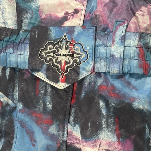 Vintage Polaris Snowmobile Puffer Jacket Thermoloft Belted Abstract Print size M - Picture 3 of 15
